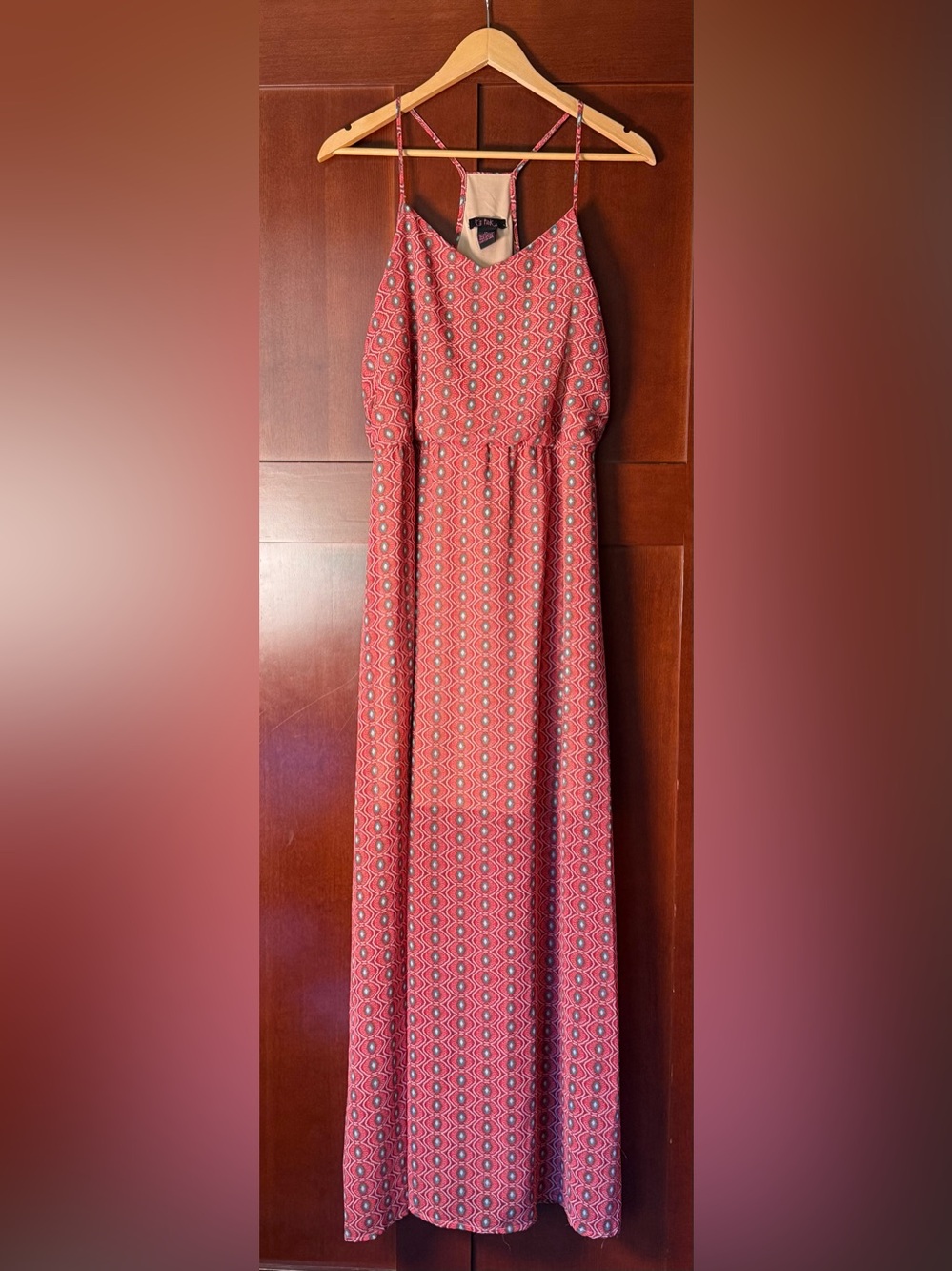 It’s Pink Geometric Red Racerback Maxi Dress Size XL